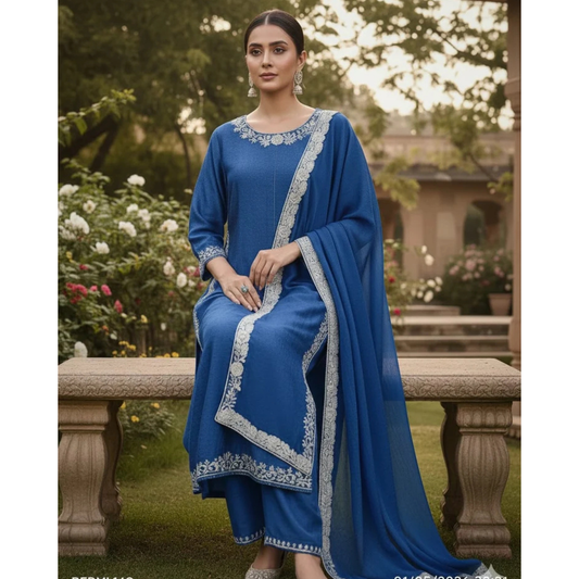 Royal Blue Adda Work Stitched 3-Piece Suit – Custom Made