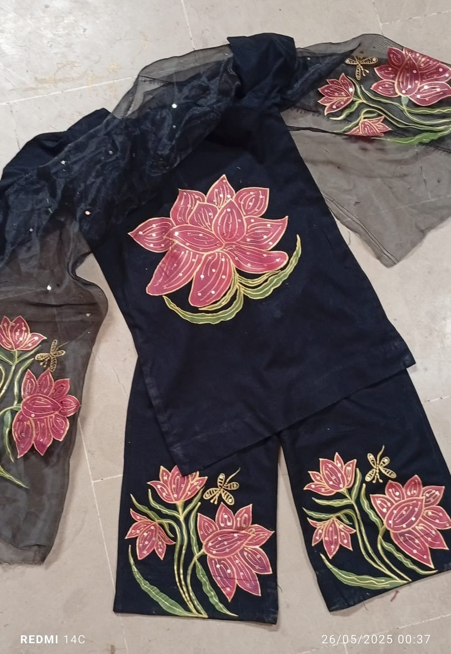 Hand-Painted Black Floral 3-Piece Suit – Custom Made