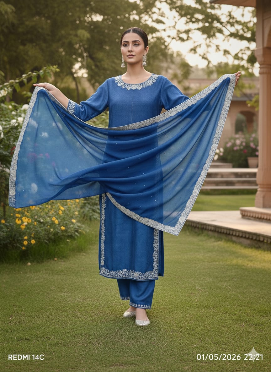 Royal Blue Adda Work Stitched 3-Piece Suit – Custom Made