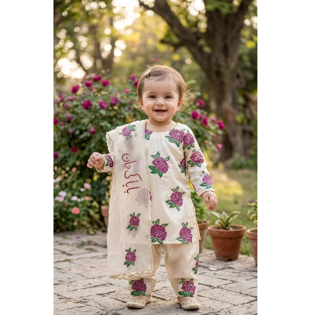 Ivory Floral Embroidered Kids 3-Piece Suit – Custom Made