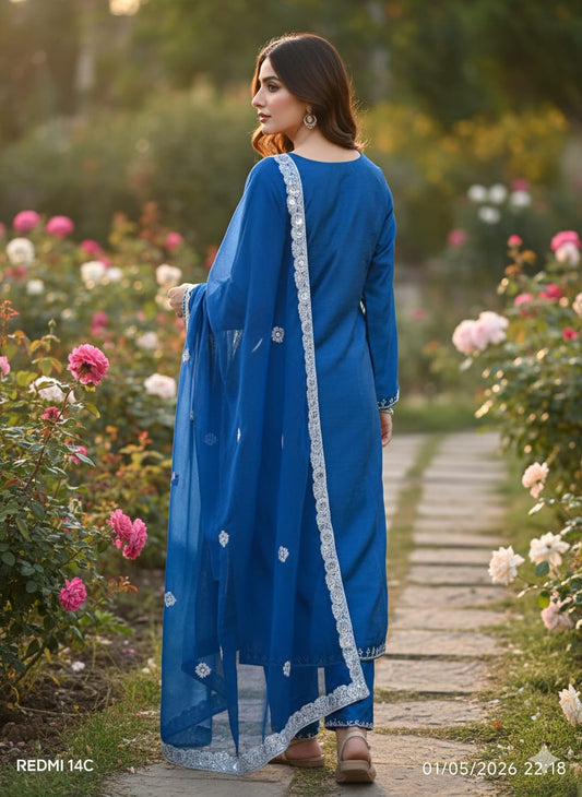 Royal Blue Adda Work Stitched 3-Piece Suit – Custom Made