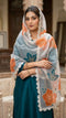 Teal & Peach Floral Organza Dupatta with Scalloped Border – Custom Made