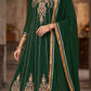 Elegant Dark Green Wedding 3-Piece Suit with Gold Embroidery