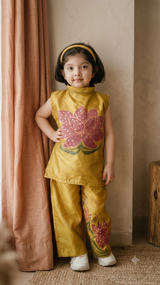 Hand-Painted Mustard Yellow Kids 2-Piece Western Outfit – Custom Made